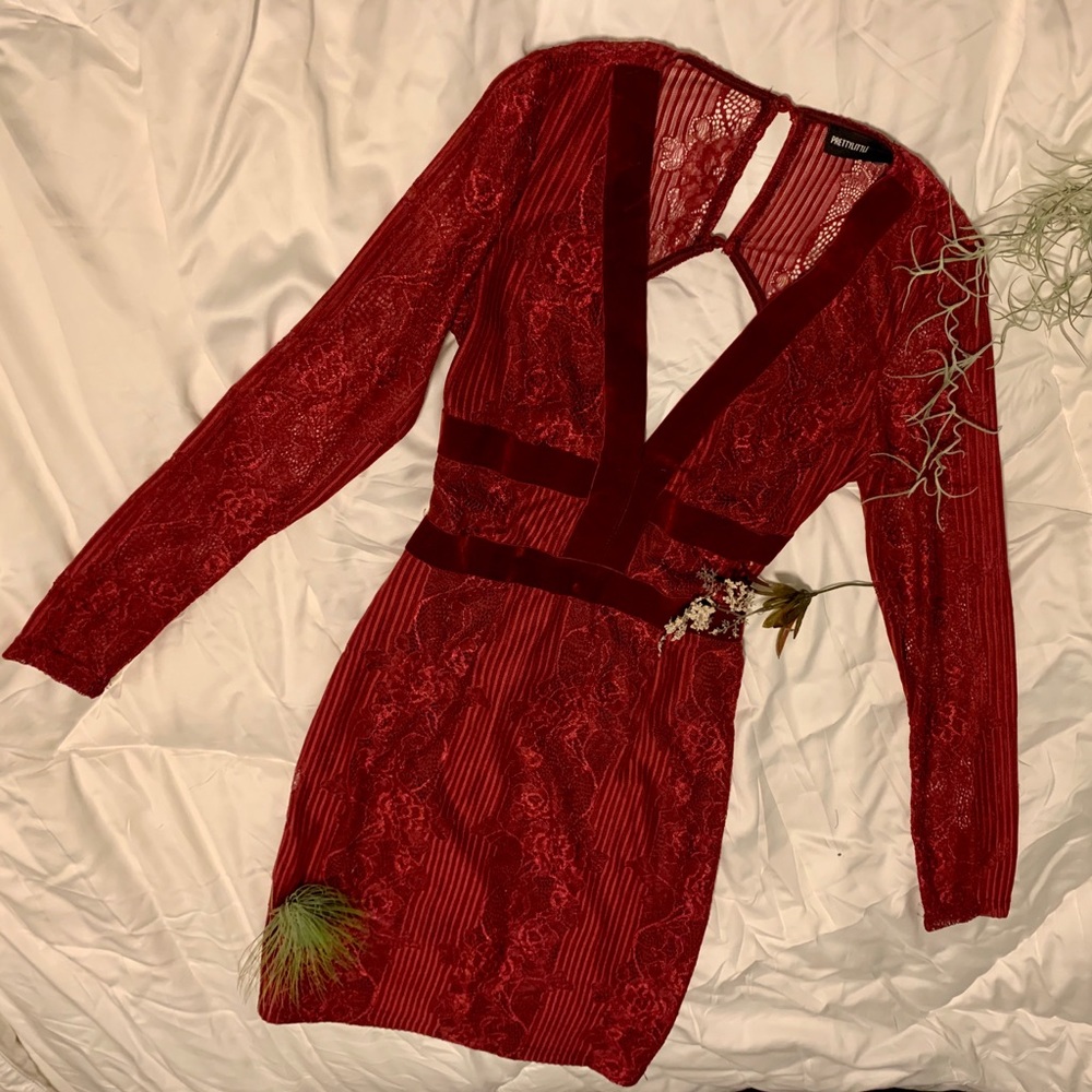 Tight red dress with lace detail